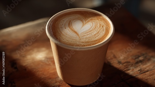 Wallpaper Mural Latte Art: A Heart-Shaped Coffee in a Paper Cup Torontodigital.ca