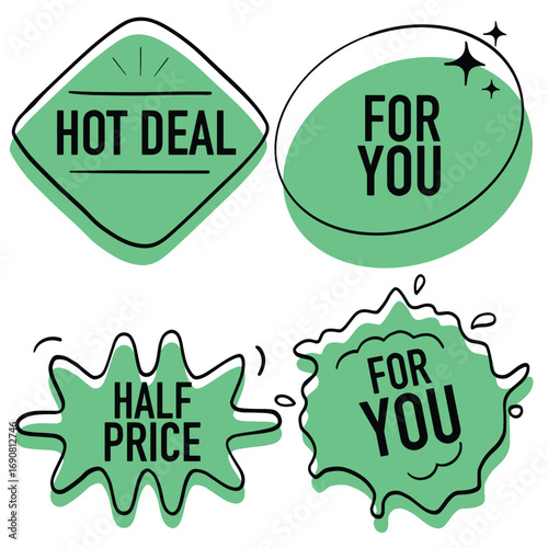 Green Sale Labels Discount Badge Collection