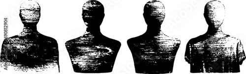 Grunge black and white abstract set of faceless figures for urban design and art projects
