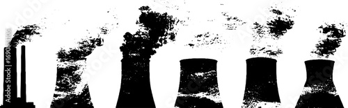 Industrial factory silhouette with smoke in grunge style for urban design