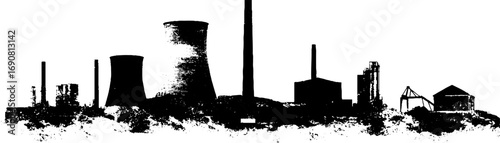 Industrial skyline silhouette in grunge black and white for urban design