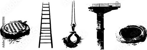 Industrial grunge black and white elements for urban design and art projects
