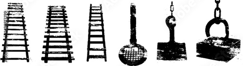 Monochrome grunge ladder and industrial objects set for urban design