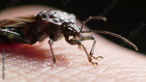 Kissing Bug on Human Skin – Chagas Disease Vector Insect