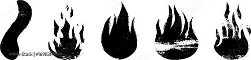 Grunge black and white flame set for creative design projects