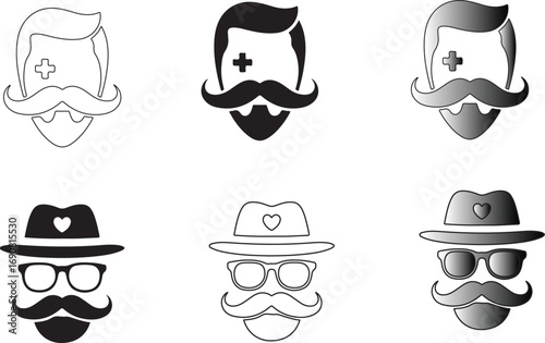 Hipster Silhouette with Hat Glasses Mustache and Beard Illustration