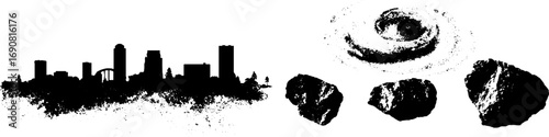 Urban silhouette and abstract grunge elements for creative design