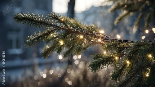 Wallpaper Mural Glimmering Pine Branch: Festive Winter Lights Torontodigital.ca