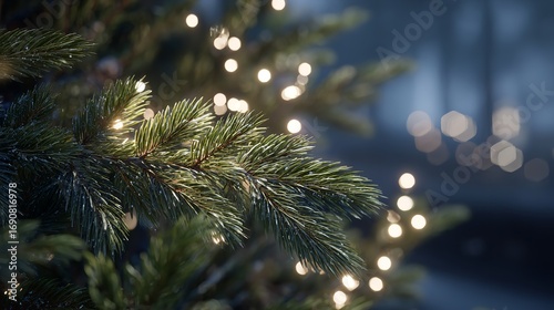 Wallpaper Mural Christmas Tree Branches with Warm Lights: Festive Holiday Background Torontodigital.ca