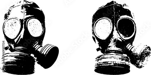 Grunge black and white gas mask illustration set for urban design