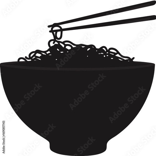 Noodles with Chopsticks Silhouette Vector