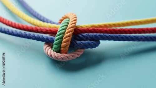 Rope knot symbolism connection strength teamwork unity on blue background
