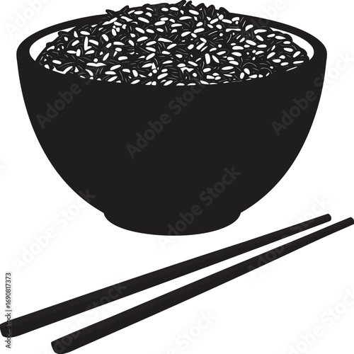 Rice Bowl with Chopsticks Silhouette