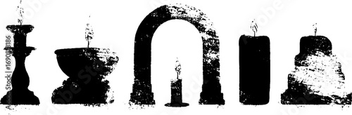 Candle and arch grunge black and white gothic design for creative projects