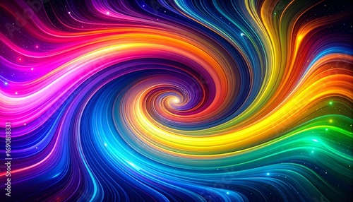 Psychedelic swirl with rainbow neon tones retro vibrant colorful abstract background
