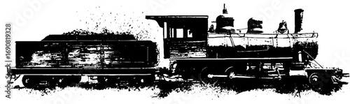 Vintage grunge black and white locomotive illustration for urban design