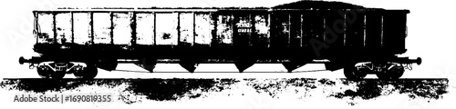 Grunge black and white train car silhouette for urban design projects