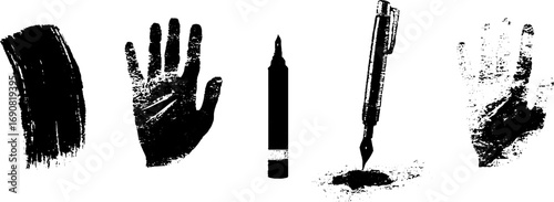 Grunge black and white graffiti elements set for urban art design