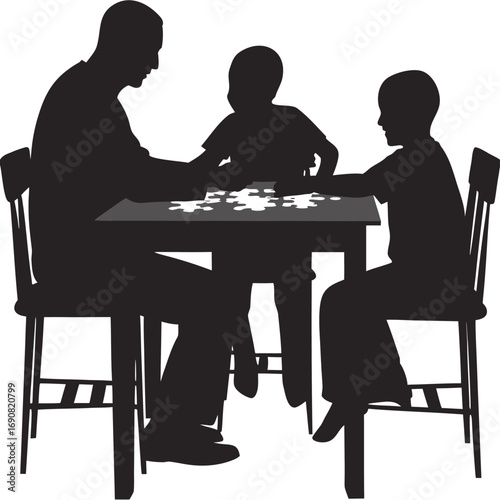 Father and Children Puzzle Time
