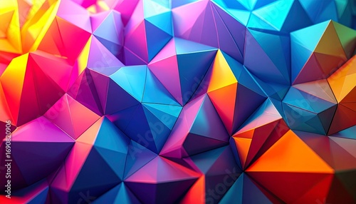 Polygonal 3D shapes with sharp edges vibrant modern futuristic abstract background
