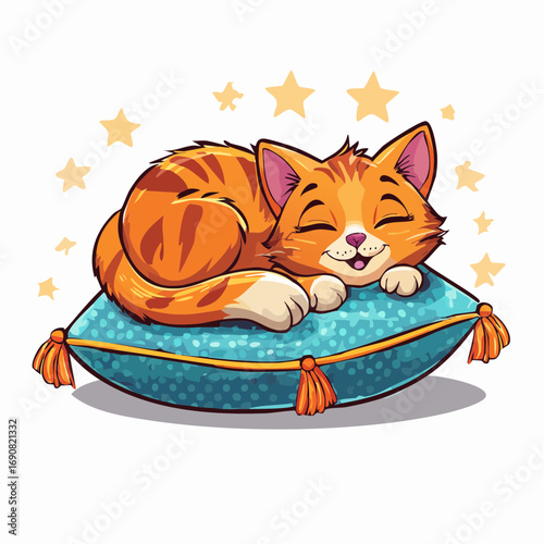 Sweet Dreams Adorable Orange Tabby Cat Snoozing on a Cozy Pillow