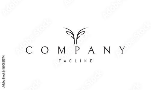 A vector logo featuring an abstract image a minimalist antelope silhouette symbolizing grace, speed, freedom, and elegance.