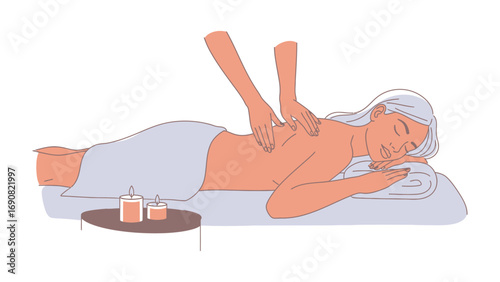 Woman receiving a relaxing bamboo massage therapy treatment with candles in a tranquil spa setting for wellness and rejuvenation