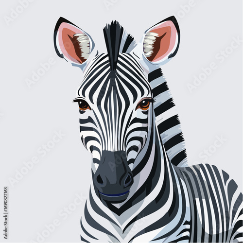 Striking close-up portrait of a majestic zebra showcasing its unique black and white striped pattern, a symbol of the wild African savanna