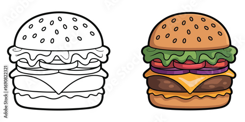 burger coloring page vector illustration	
