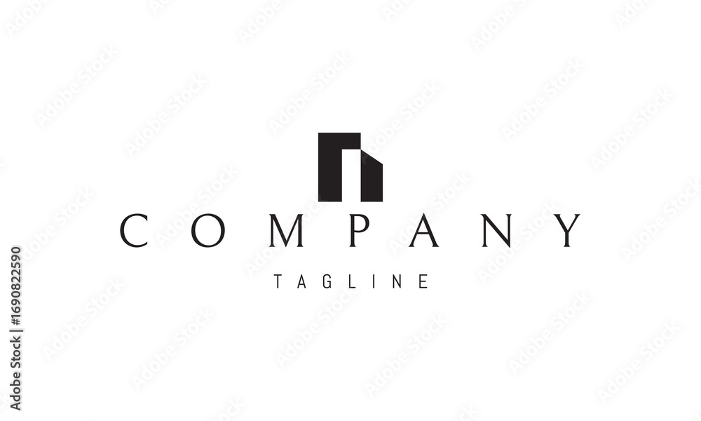 Fototapeta premium A vector logo featuring an abstract image a building made of straight geometric forms, symbolizing modern architecture and structure.