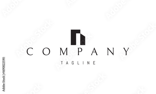 A vector logo featuring an abstract image a building made of straight geometric forms, symbolizing modern architecture and structure.