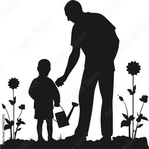 Father and Child Gardening Together