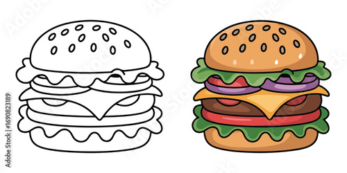 burger coloring page vector illustration	
