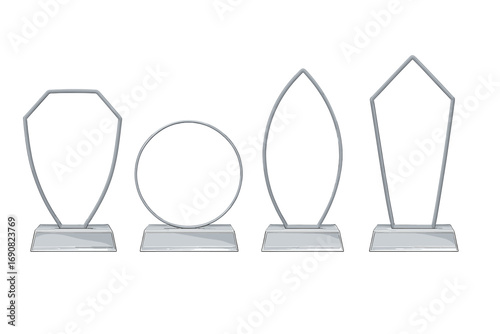 Set of modern blank trophy awards with different shapes like circle and shield isolated on a white background