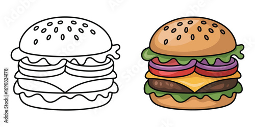 burger coloring page vector illustration	