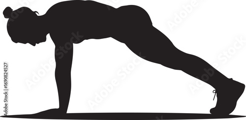 Silhouette of a fit woman performing a plank exercise on a yoga mat for core strength