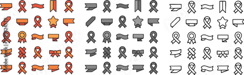 Vector set of ribbons, banners, and badges in varied styles.