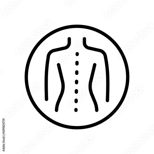 Therapeutic back massage Outline vector icon. Physiotherapy, acupuncture, rehabilitation. Isolated vector element. Pictogram for web page, mobile app, promo