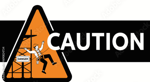 Illustrative caution sign highlighting the dangers of working at heights with fall