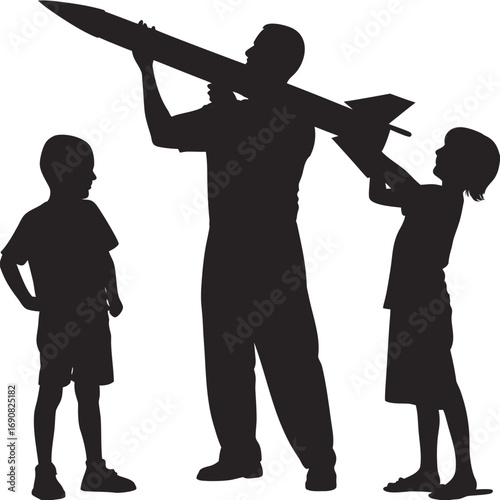 Family Building a Toy Rocket Together