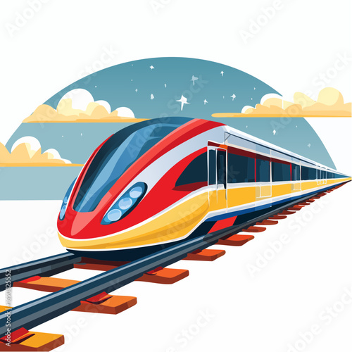 Futuristic high-speed express train traveling on railway tracks under a starry night sky, symbolizing modern transportation