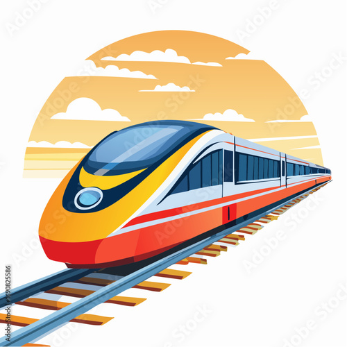 Vector illustration of a modern high-speed bullet train on a railway, symbolizing the future of public transportation and rapid transit