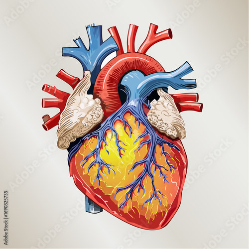 Human Heart Anatomy Detailed Illustration of Cardiovascular System