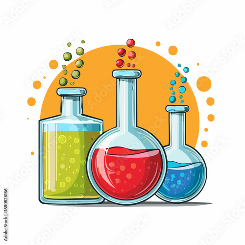Chemistry Lab Beakers Colorful Science Experiment Illustration