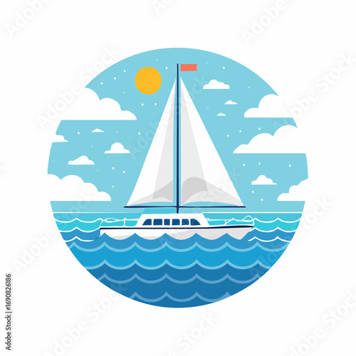 Sailing Yacht on a Sunny Day Ocean Voyage Illustration
