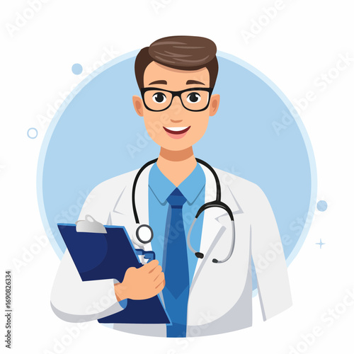 Smiling Doctor Holding Clipboard A Healthcare Professional Illustration