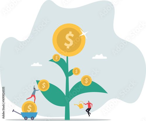 Investment growth, wealth management or savings to gain interest, passive income or harvest profit or dividend, earning money or prosperity.about a man and his life.