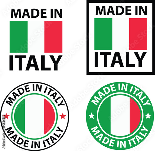 Set of Made in Italy seal, Italy product tag label sign. Made In Italy stamp sticker. flat style.