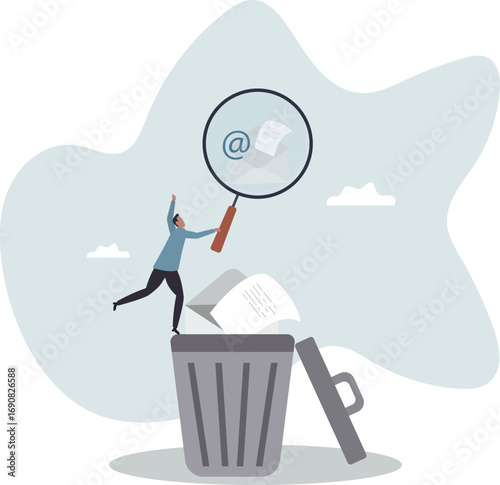 Email scan for cyber security, data protection or junk mail, online communication technology, safety and protection .about a man and his life.