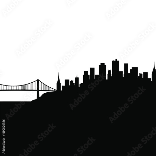 San Francisco city skyline with Bay Bridge silhouette in vector illustration